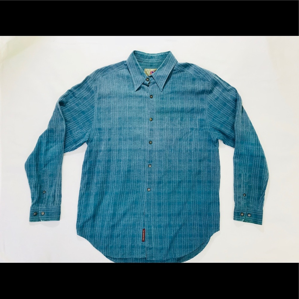 TERRITORY AHEAD Silk Blue Criss Cross Shirt Large